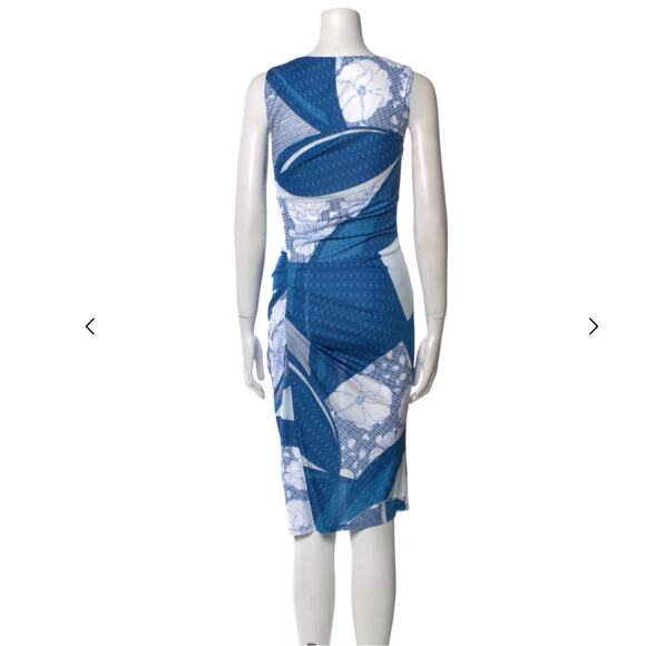 Emilio Pucci Blue & White Floral Geometric Print Sleeveless Midi Dress Size 8 - Picture 11 of 11